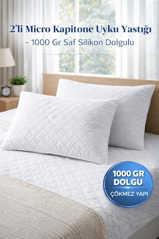Luxury 2 Li Micro Kapitone Uyku Yastığı 1000 Gr Saf Silikon Dolgu Beyaz