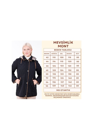 Mg Otantik Büyük Beden Pamuk Ekoseli Kapitone Kaban - Kapüşonlu Mevsimlik Mont Mg001 Siyah