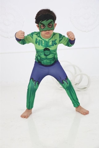 Pijama Moda Erkek Çocuk Yeşil Hulk Karakter Detaylı Kostüm Yeşil