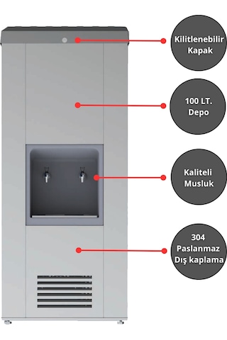 100 Lt. Soğutmalı Arıtmalı Paslanmaz Endüstriyel Su Sebili