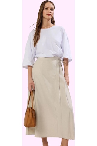 Frm Kadın A Line Maxi Etek 100% Polyester Dokuma Kumaş Ramadan Koleks Taş