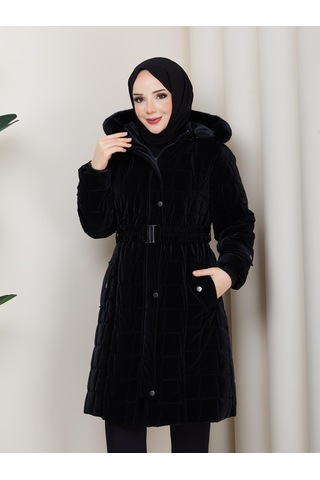 Eslemnur Nova Kumaş Şişme Mont 100cm Siyah