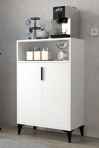 1201 Ada Çok Amaçlı Dolap , Kahve Köşesi , Kiler Dolabı , Mutfak Standı 2 Kapılı 4 Bölmeli - Beyaz Beyaz
