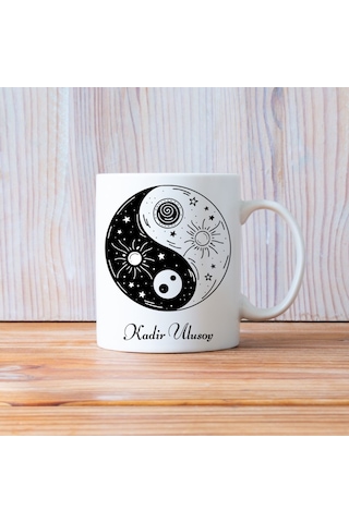 Kişiye Özel Hediyelik Yin Yang Kupa & Deniz Feneri Kum Saati Seti