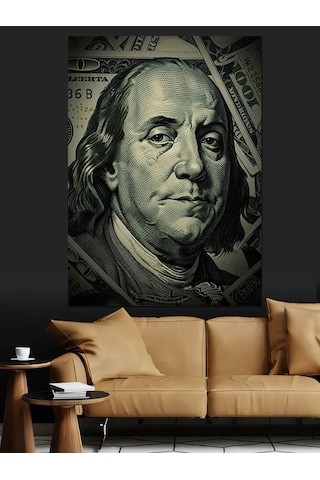 Ahşap Tablo Benjamin Franklin Dolar Resmi