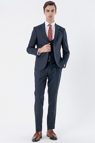 İmza Lacivert Mono Yaka Çift Yırtmaç Yelekli 6 Drop Slim Fit Dar Kesim Basic Takım Elbise 1001245186 Lacivert