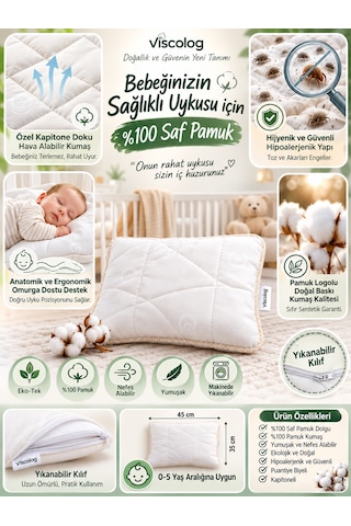Viscolog %100 Organik Pamuk Bebek Uyku Yastığı Tela Çantalı 35x45 CM