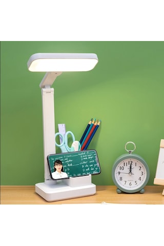 3 Renkli Kalemlikli Telefon Tutuculu Masa Lambası Okuma Işığı Çok Renkli