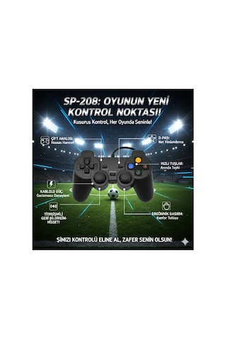 Sp-208 Usb Gamepad Pc/laptop İçin Ergonomik & Titreşimli Oyun Kolu Siyah - 784146819