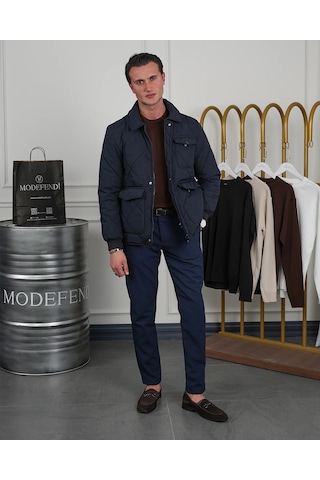 Modefendi Slim Fit Baklava Desen Torba Cep Dolum Elyaf Mont Lacivert