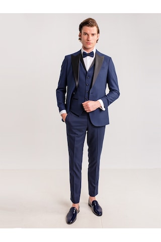 Dufy Lacivert Erkek Modern Fit Mono Yaka Smokin Takım - 61307 Lacivert