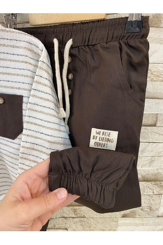 Minizoo Baby Dokuma Pantolonlu Erkek Çocuk Eşofman Takım Kahverengi