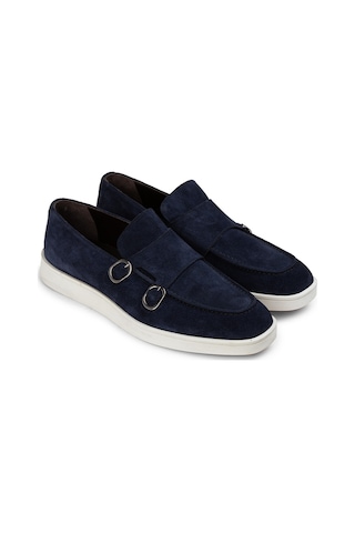 Deery Hakiki Süet Lacivert Çift Tokalı Erkek Loafer Ayakkabı - 01966mlcvc01 Lacivert