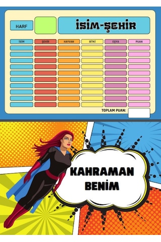 İsim - Şehir Oyunu Yaz - Sil Pvc Kaplı