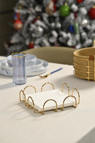 Altın Kare 18 Cm Peçetelik, Kafe, Restoran, Otel, Mutfak Sofra Büyük Boy Peçete - Metal Paslanmaz Altın