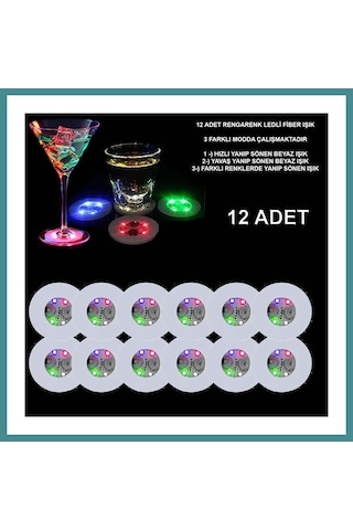 Trendexa Renkli Led Işıklı Bardak Altlığı - Dekoratif 12 Adet, Pilli Mac