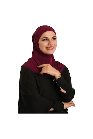 Hürrem Bone Bordo Pratik Hazır Geçmeli Boru Boneli İkili Tesettür Eşarp Sandy Düz 2501 16 bordo