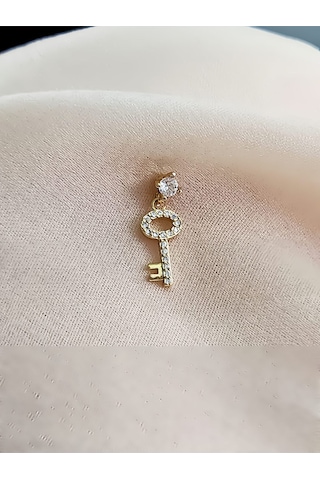 Kilit Anahtar Model Kıkırdak Piercing Tragus Helix Altın Gold Renk Küpe
