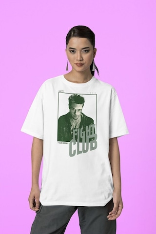Fight Club 1999 Tyler Durden Baskılı Unisex Tişört, Oversize Film Beyaz