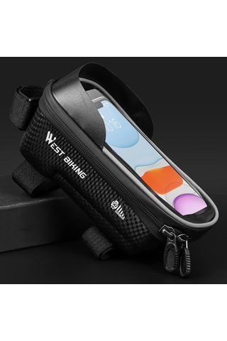 Jeemson Dağ Bisikleti Ön Çubuk Çantası - Su Geçirmez, Sabit Kasa, 6.5 İnç Telefon & Eşya Taşıma, Yansıtıcı Çizgi, Güneş Koruyucu, Sırt Çantası Tipi Bisiklet Aksesuarı Siyah