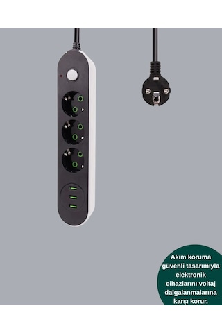 3 Usb Çıkışlı Hızlı Şarjlı Anahtarlı Üçlü Priz Belirtilmemiş