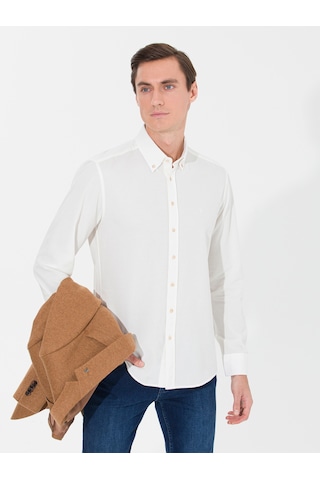 Cacharel Ekru Slim Fit Uzun Kollu Gömlek 15469610