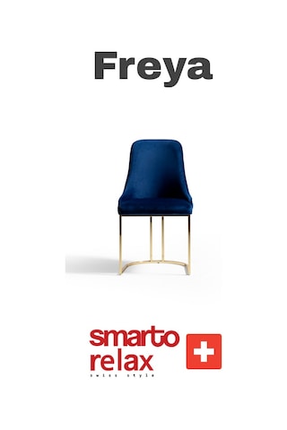 Smarto Relax Freya 2'li Yemek Masası Sandalye Seti - Metal Ayaklı, Mavi Kumaş Mavi Ve Altin Rengi