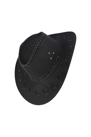 Uniquetrenders Çocuk Unisex Bandanalı 5'li Nubuk Kovboy Şapkası 8-14 Yaş Siyah 6