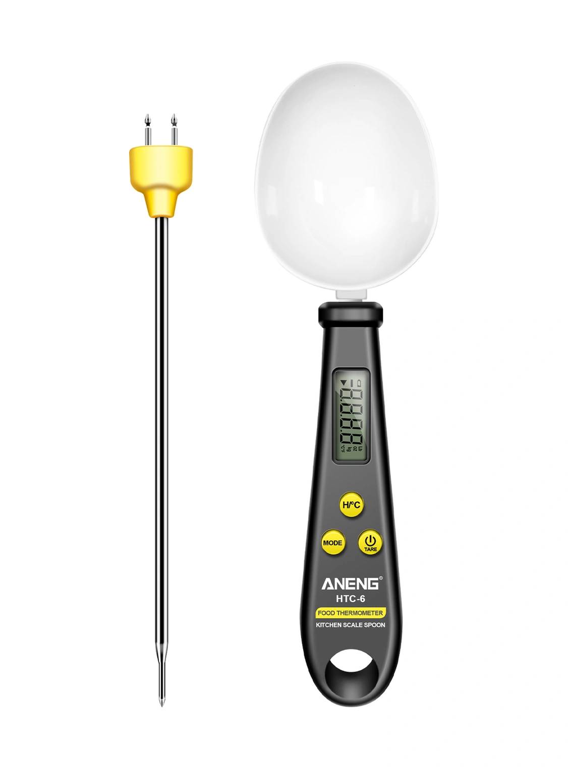 Skycity Aneng Htc-6 Dijital Ölçü Kaşığı Ve Mutfak Termometresi - 3 Birim G/oz/lb Ağırlık Ölçümü, Derece Kontrolü, Siyah, Cr2032 Pil Dahil