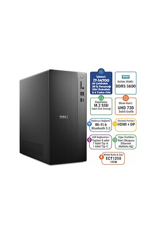 Dell Tower ECT1250-RPLSR007-U i7-14700 16 GB 512 GB SSD Ubuntu Masaüstü Bilgisayar