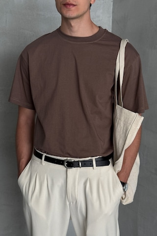 Hyman Erkek %100 Pamuk Oversize Basic T-shirt Kahverengi