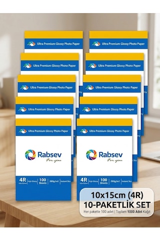 Rabsev Fotoğraf Kağıdı 10x15cm Parlak 200gr 4r 10 Paket 1000 Adet