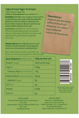 Yoğurt Aromalı Vegan Toz Karışım 35 G