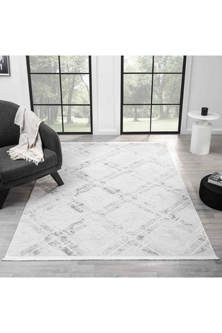 Beyaz Gri Baklava Geometrik Modern Halı - Ng5117gv