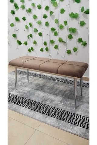 Özcan Metal Krom Metal Ayaklı Metal Kasalı Bench Mutfak Salon Antre Yatak Odası Puf Bank Kahverengi