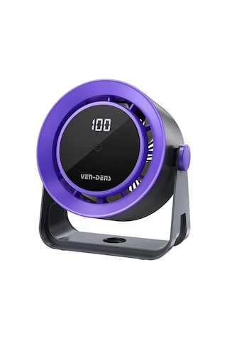 Ven-dens Vd-fan006 1800 Mah Type-c Şarjlı Masaüstü Vantilatör, Dokunmatik Kontrol, Fırçasız Motor, Mor