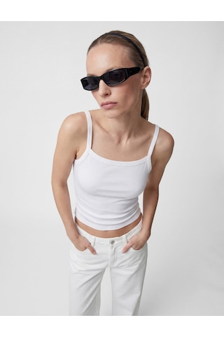 Koton Slim Fit Ribanalı Kolsuz Kare Yaka Bluz Beyaz 6sak10235ek
