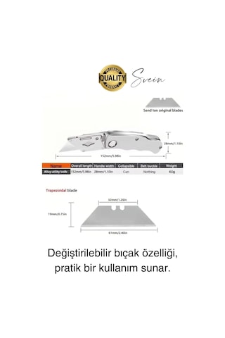 Premium Katlanır Dayanıklı Halı Maket Bıçağı Alçıpan Kesme Falçata Yedek Bıçaklı Çelik Çakı Tipi