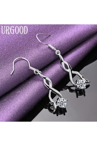 925 Ayar Gümüş Aaa Zirkon Bükülmüş Damla Küpe Takı