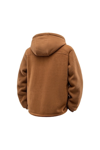 Polar Astarlı Uzun Kollu Sıcak Su Geçirmez Kapüşonlu Erkek Polar Ceket Siyah