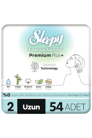 Sleepy Bio Natural Premium Plus Hijyenik Ped Süper Avantaj Paketi Uzun 54 Adet