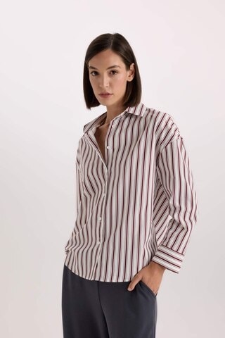 DeFacto Fall in Love Regular Fit Pijama Yaka Poplin Üst E2351AX24WNER98 Ekru