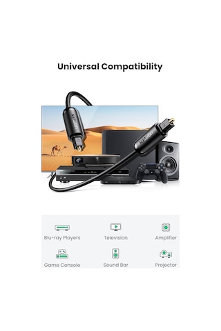 Ugreen 70890 Fiber Optik Ses Kablosu Siyah. 1M