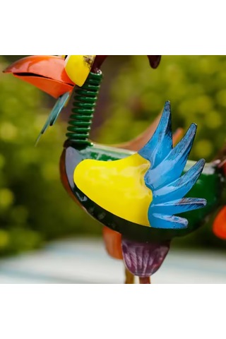 Tenfowee Yeşil Metal Demir Çelik Canlı Horoz Figürü, Bahçe Çimenliği Ve Ev Dekorasyonu Sanat Eseri, 21x17x8 Cm