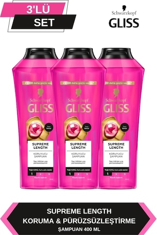 Gliss Supreme Length Uzun Saçlara Özel Şampuan 400 ml x 3 Adet