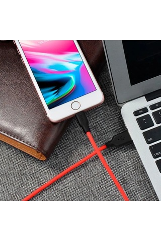 Hoco X21 Usb To Apple iPhone Uyumlu Lightning 2a Silikon Hızlı Şarj Ve Data Kablosu- 5775 Siyah-kırmızı