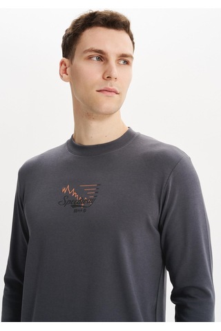 AR-MA Arma Erkek Slim Fit Çift Taraflı İnce İnterlok Pamuk Modal Elastan Karışımlı Bisiklet Yaka Sweatshirt K30124989502 Gri