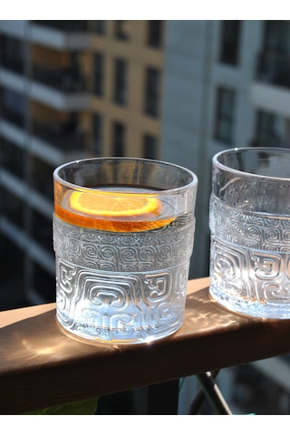 2'li Desenli Viski Kokteyl Bardağı Meşrubat Bardak 345 Ml-kubiz