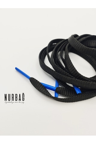 Nurbağ Dokuma Spor Ayakkabı Siyah Yassı Mavi Uçlu Bağcık 1 Çift 110 Cm X00014 Siyah