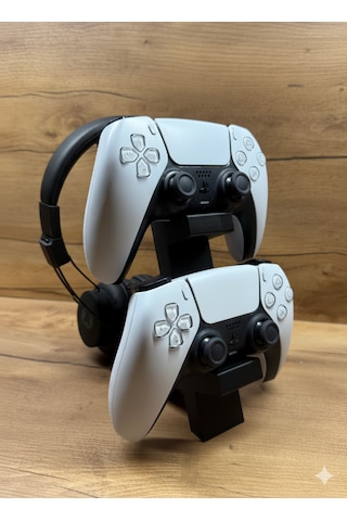 Ps5 Dualsense 2 Li Oyun Kolu Ve Kulaklık Standı 3d Baskı Şık Dikey Tutucu 21.5x18x4 Cm Siyah